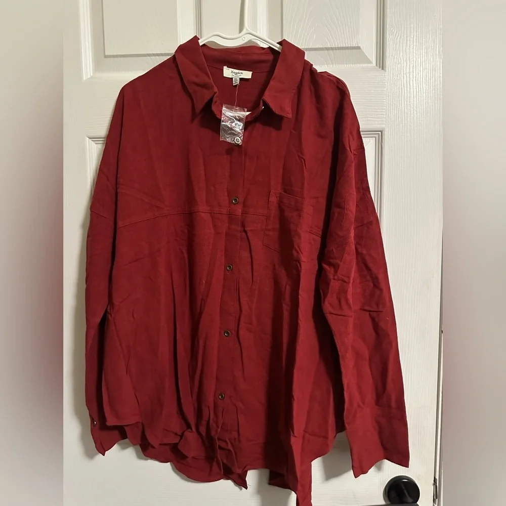 Hayden Long Sleeve Button up Cotton / Linen Shirt split opening back & pocket XL - Picture 1 of 4
